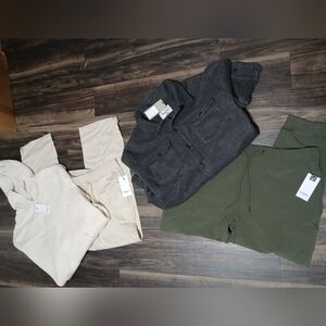 Goodfellow & Co Gray Shirt Jacket, Cream Hoodie, Green Cargo Pants & Cream Hoodi